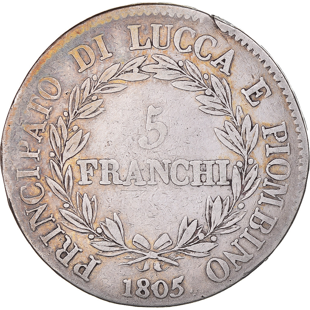 Münze, Italien Staaten, LUCCA, Felix and Elisa, 5 Franchi, 1805, Firenze, S+