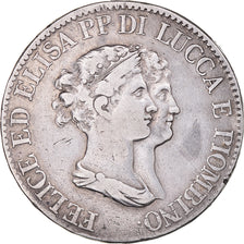 Moneta, STATI ITALIANI, LUCCA, Felix and Elisa, 5 Franchi, 1807, Firenze, MB+