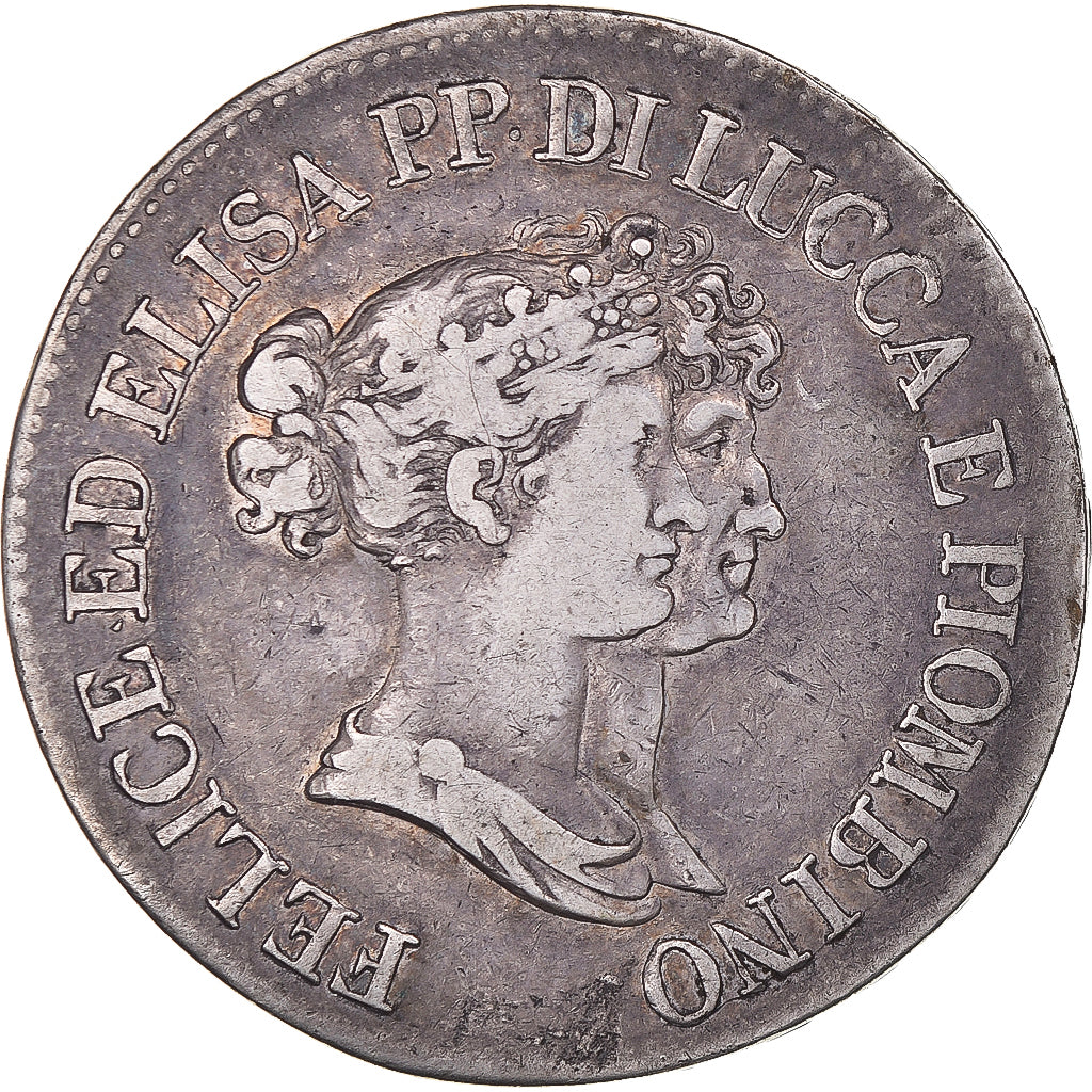 Munten, Italiaanse staten, LUCCA, Felix and Elisa, 5 Franchi, 1808, Firenze
