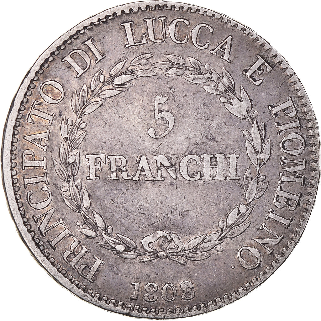 Munten, Italiaanse staten, LUCCA, Felix and Elisa, 5 Franchi, 1808, Firenze