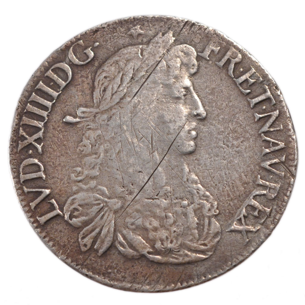 FRANCE, Écu au buste juvénile, ECU, 1665, Rennes, KM #211.5, VF(20-25), Silver,