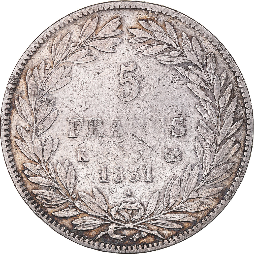Moneta, Francia, Louis-Philippe, 5 Francs, 1831, Bordeaux, MB+, Argento