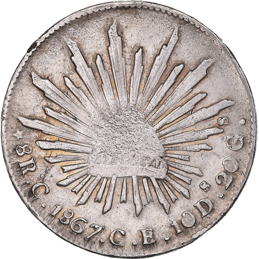 Coin, Mexico, 8 Reales, 1867, Culiacan, VF(30-35), Silver, KM:377.3