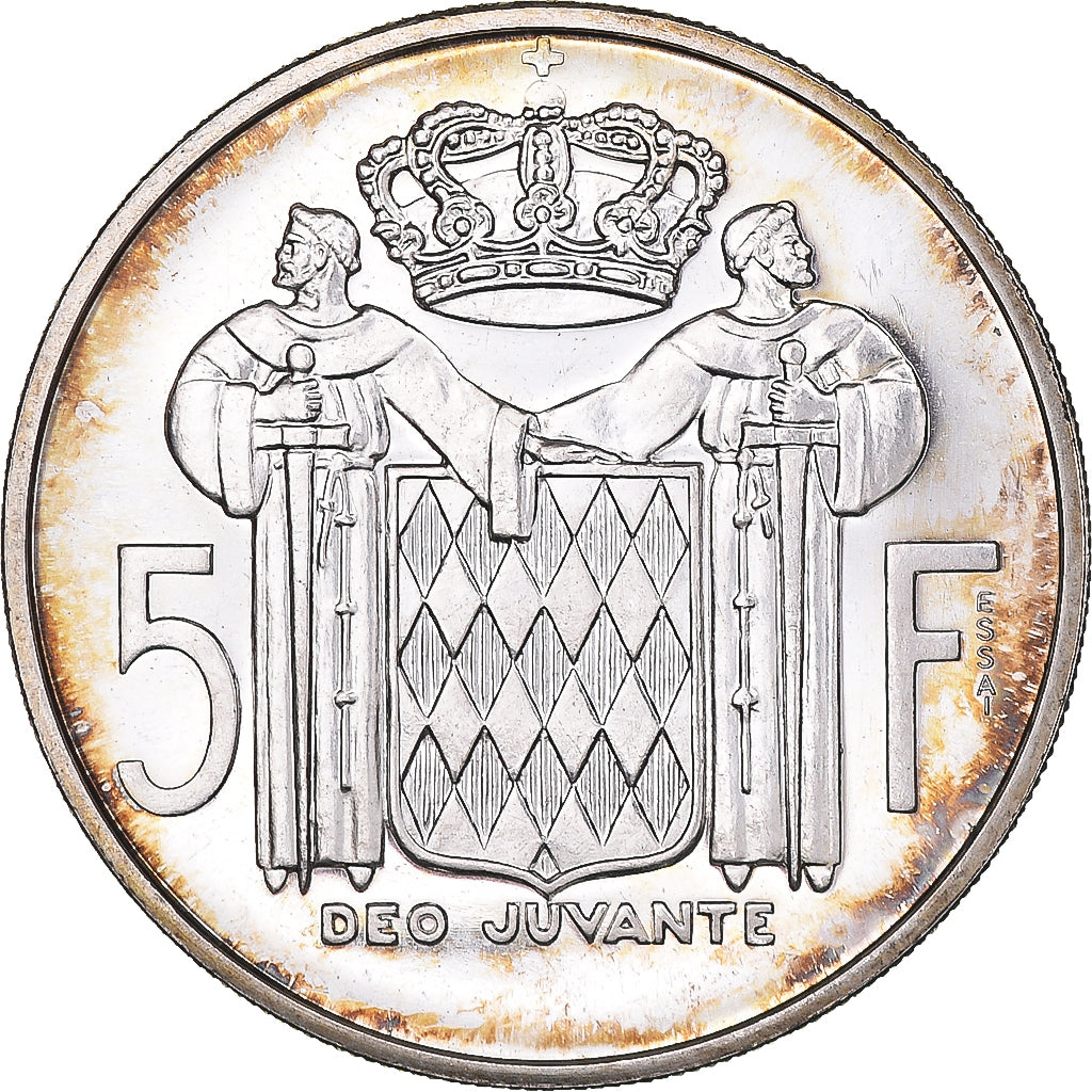 Moeda, Mónaco, Rainier III, 5 Francs, 1960, ENSAIO, MS(60-62), Prata, KM:E41