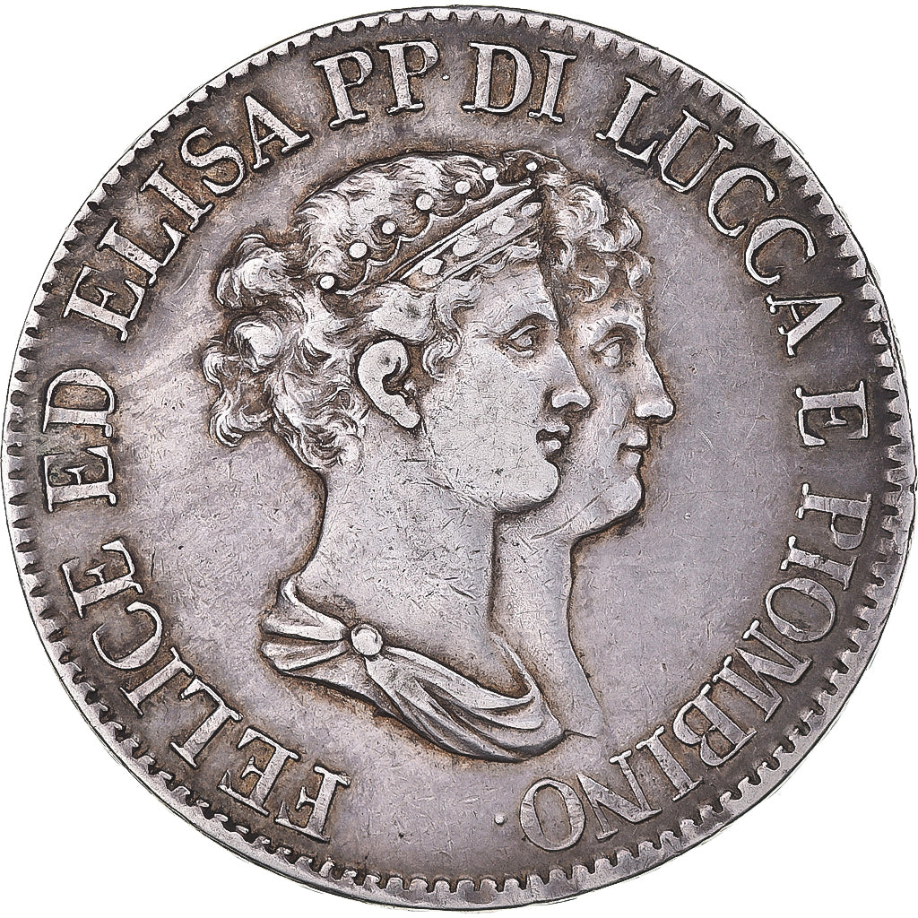 Munten, Italiaanse staten, LUCCA, Felix and Elisa, 5 Franchi, 1807, Firenze, ZF