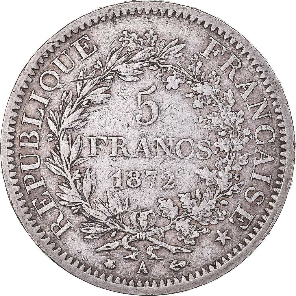 Moneta, Francia, Hercule, 5 Francs, 1872, Paris, BB, Argento, KM:820.1