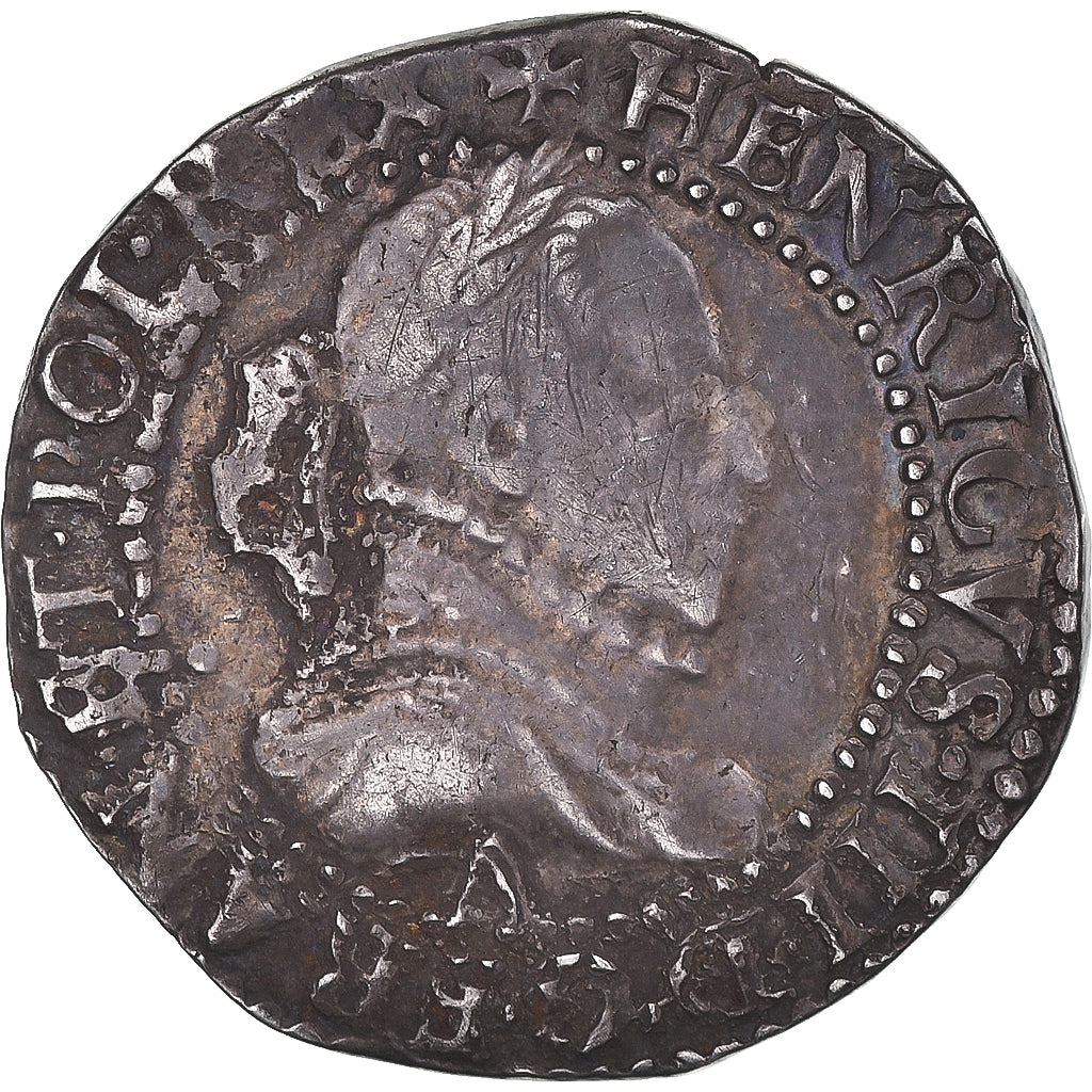 Coin, France, Henri III, 1/2 Franc au col plat, 1587, Paris, EF(40-45), Silver