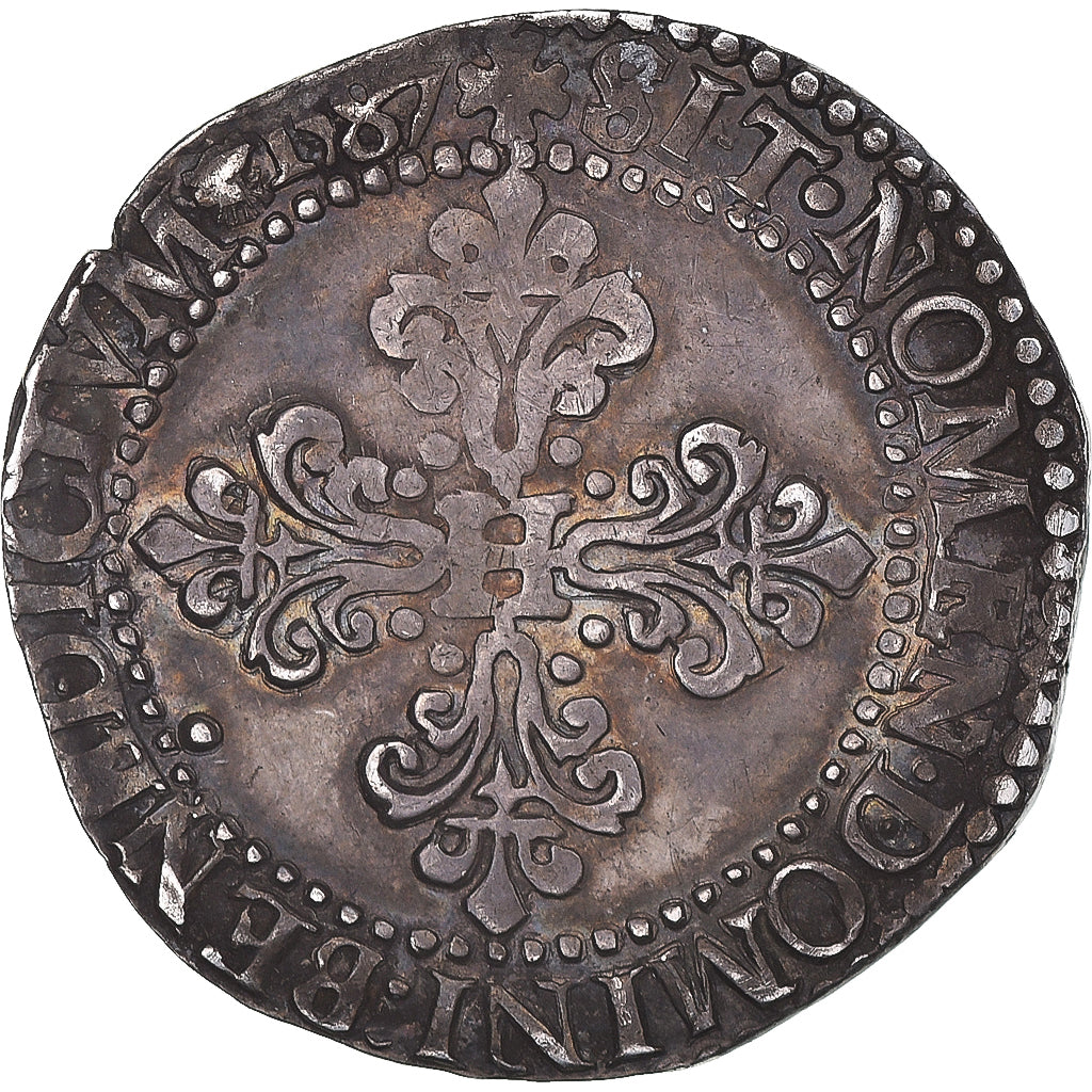 Coin, France, Henri III, 1/2 Franc au col plat, 1587, Paris, EF(40-45), Silver