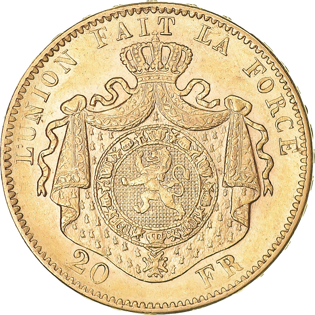 Moeda, Bélgica, Leopold II, 20 Francs, 20 Frank, 1874, AU(50-53), Dourado