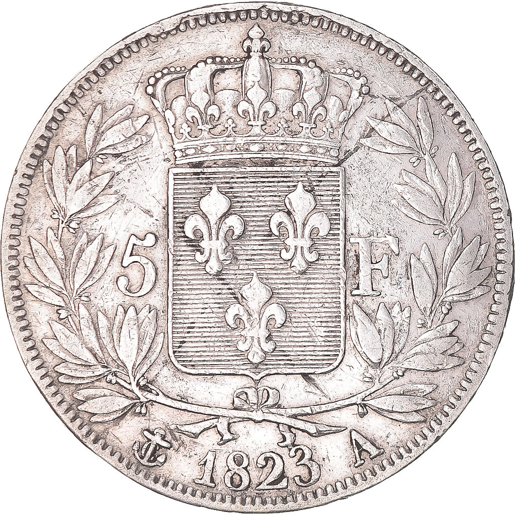 Coin, France, Louis XVIII, 5 Francs, 1823, Paris, VF(30-35), Silver, KM:711.1