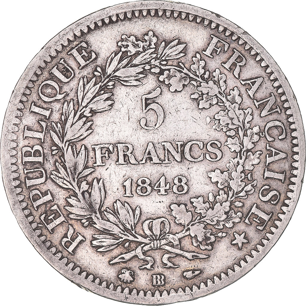 Coin, France, Hercule, 5 Francs, 1848, Strasbourg, VF(30-35), Silver, KM:756.2