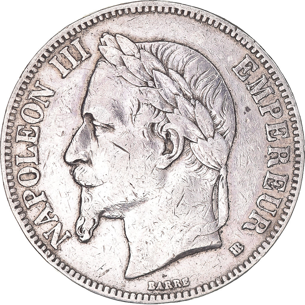 Moeda, França, Napoleon III, 5 Francs, 1868, Strasbourg, VF(30-35), Prata