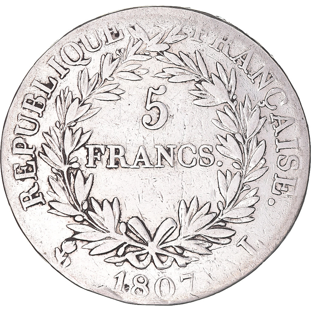 Moneta, Francia, Napoléon I, 5 Francs, 1807, Bayonne, MB, Argento, KM:673.8