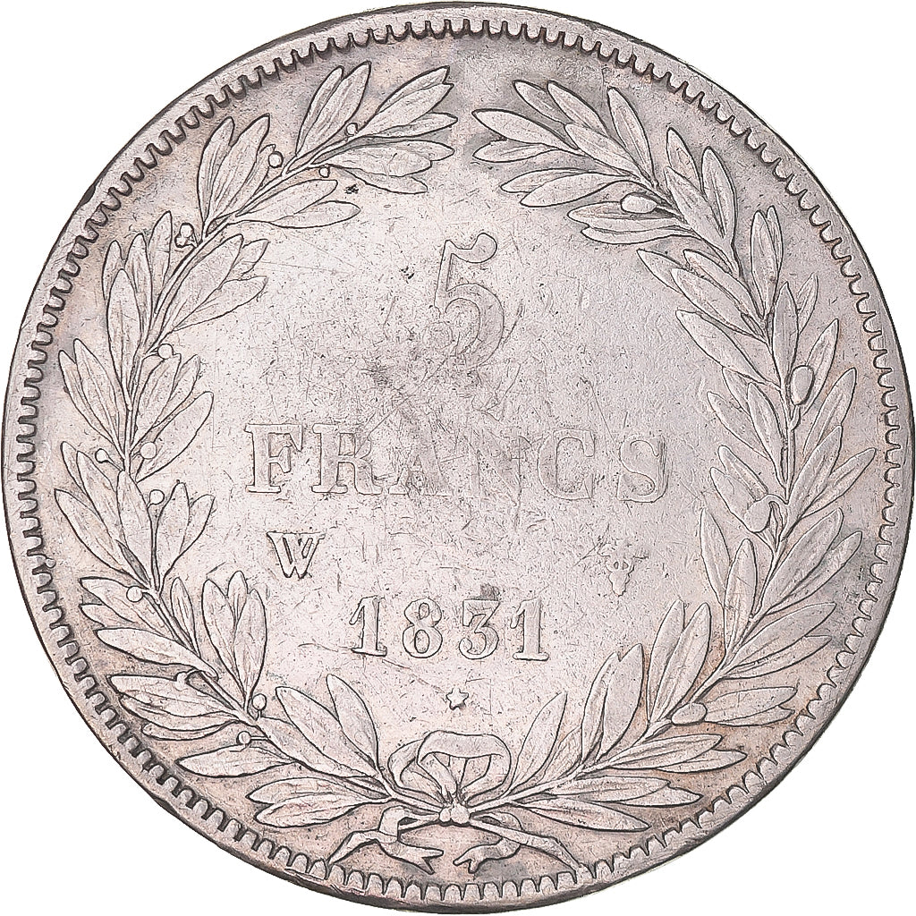 Moeda, França, Louis-Philippe, 5 Francs, 1831, Lille, VF(30-35), Prata