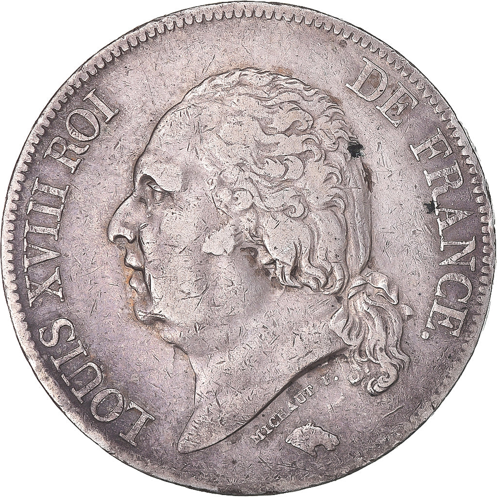Munten, Frankrijk, Louis XVIII, 5 Francs, 1824, Toulouse, FR+, Zilver, KM:711.9