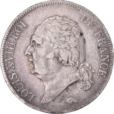 Munten, Frankrijk, Louis XVIII, 5 Francs, 1824, Toulouse, FR+, Zilver, KM:711.9