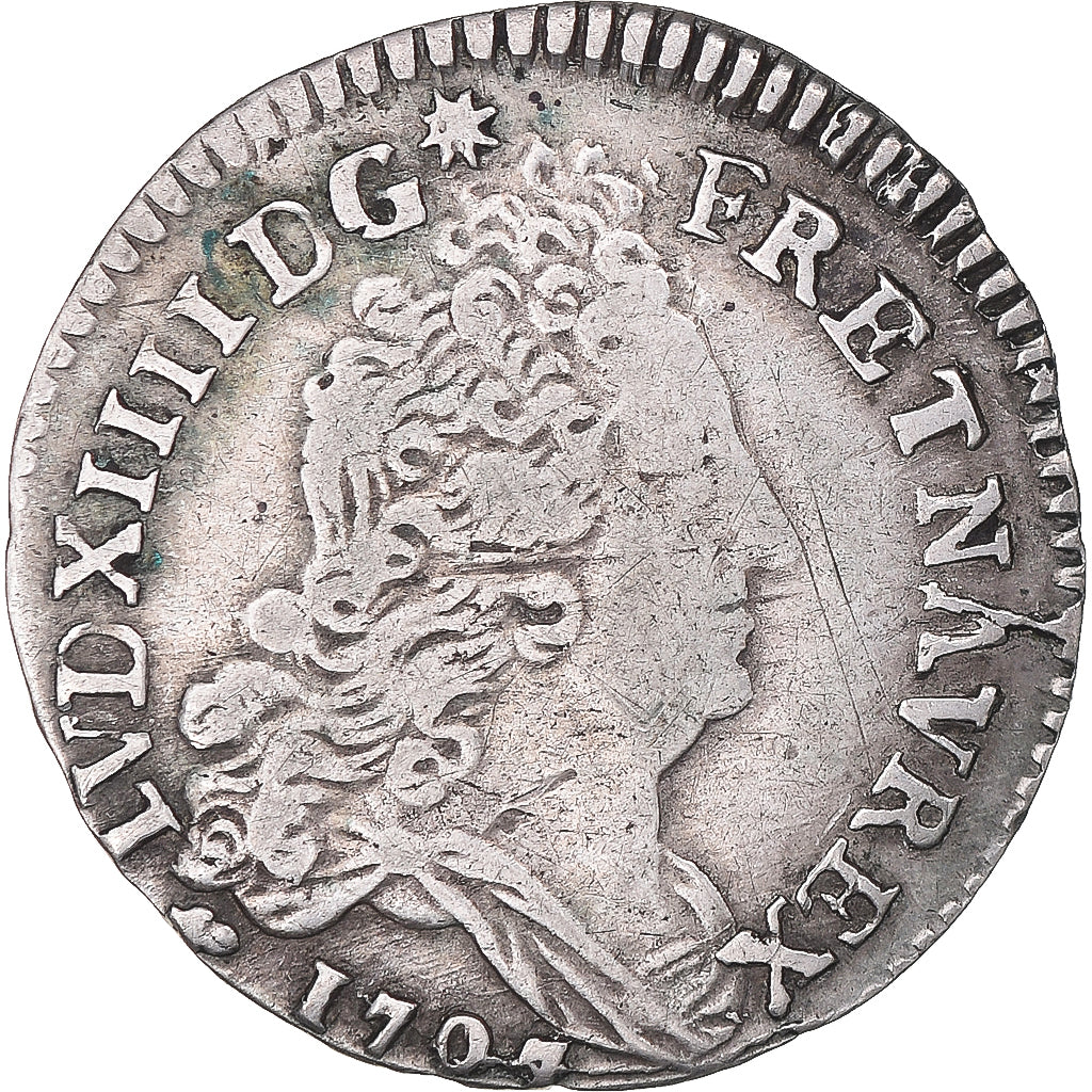 Münze, Frankreich, Louis XIV, 10 Sols aux insignes, 1707, La Rochelle, S+