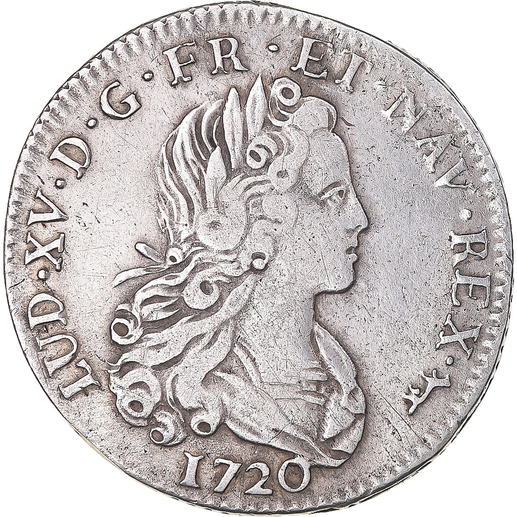 Moeda, França, Louis XV, Petit Louis d'argent (3 livres), 1/3 Ecu, 1720, Paris