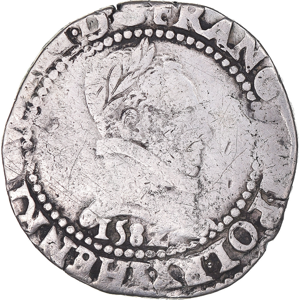 Moeda, França, Henri III, Franc au Col Plat, 1582, Bayonne, VF(30-35), Prata