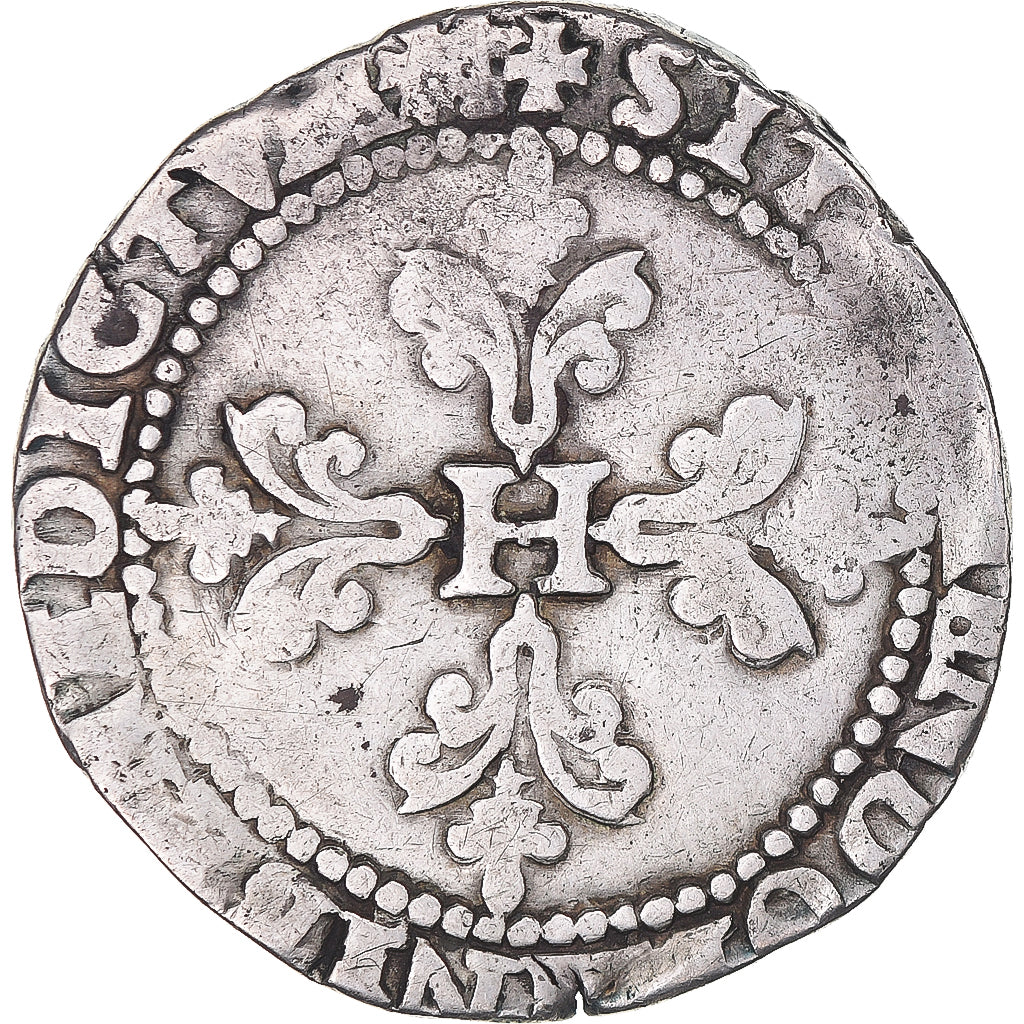 Moeda, França, Henri III, Franc au Col Plat, 1582, Bayonne, VF(30-35), Prata
