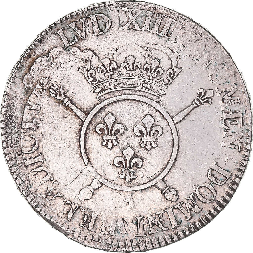 Moeda, França, Louis XIV, Ecu aux Insignes, Paris, VF(30-35), Prata, KM:329.1