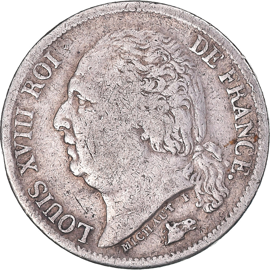 Moeda, França, Louis XVIII, 1/2 Franc, 1824, Perpignan, VF(20-25), Prata