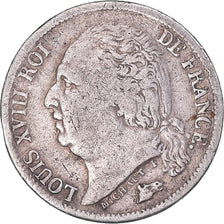Moeda, França, Louis XVIII, 1/2 Franc, 1824, Perpignan, VF(20-25), Prata
