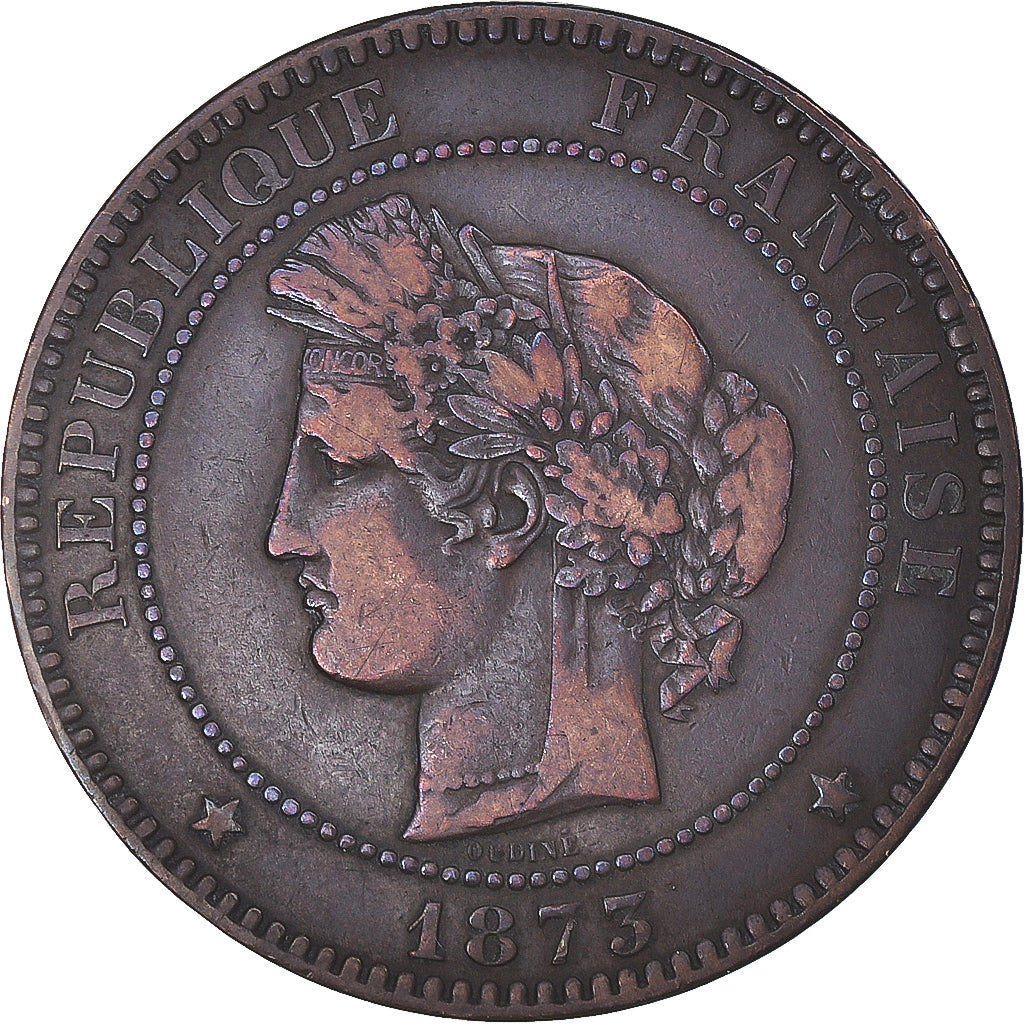 Munten, Frankrijk, Cérès, 10 Centimes, 1873, Bordeaux, FR+, Bronzen, KM:815.2