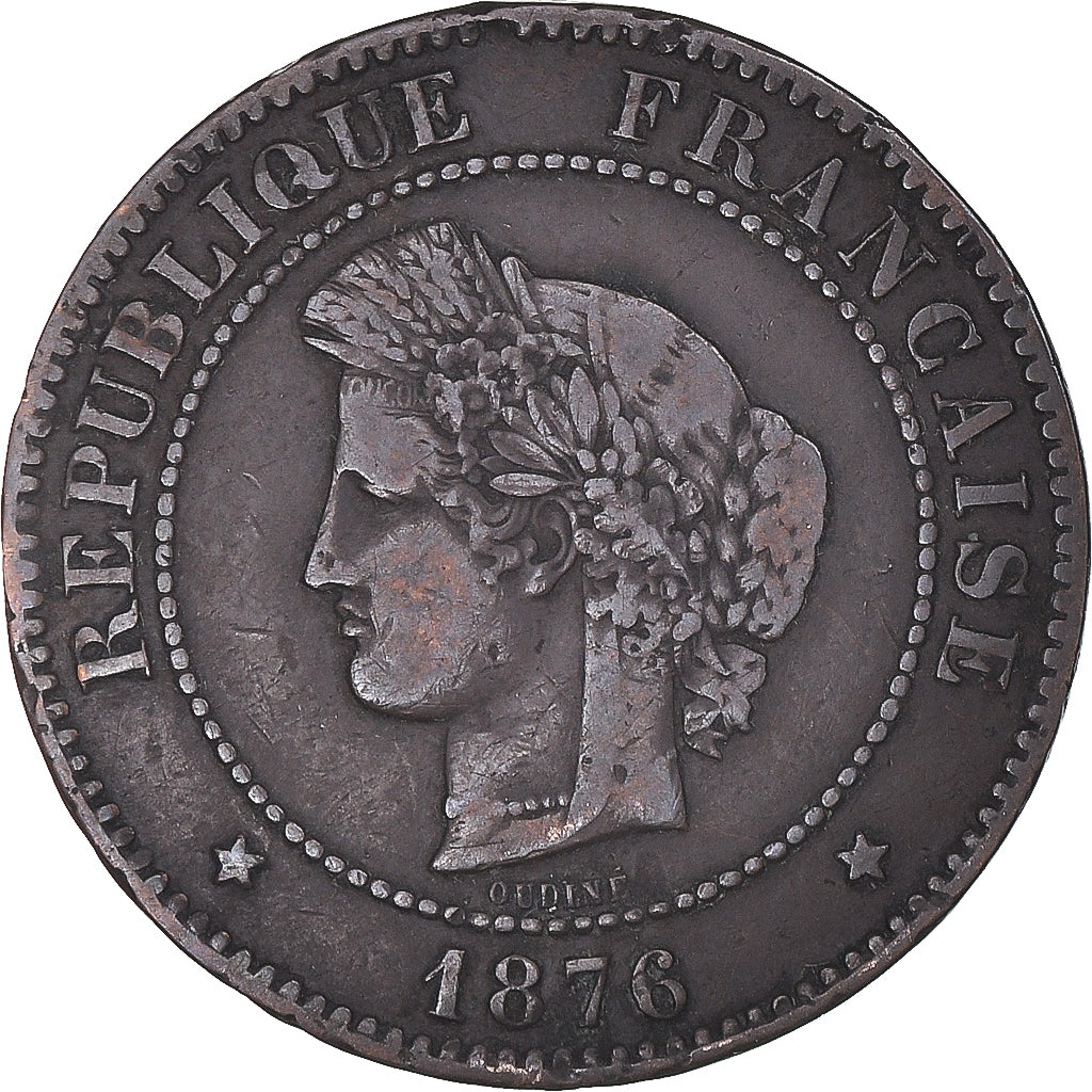 Moneta, Francja, Cérès, 5 Centimes, 1876, Bordeaux, VF(30-35), Brązowy