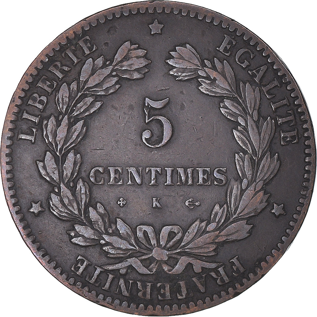 Moneta, Francja, Cérès, 5 Centimes, 1876, Bordeaux, VF(30-35), Brązowy
