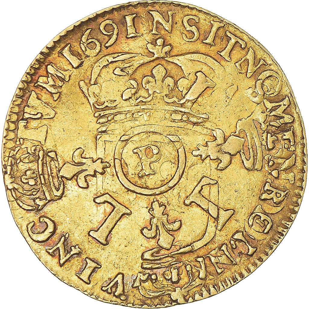 Coin, France, Louis XIV, Louis d'or au 4 L, Dijon, VF(30-35), Gold, Gadoury:252