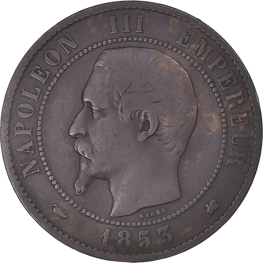 Moeda, França, Napoleon III, 10 Centimes, 1853, Bordeaux, VF(20-25), Bronze