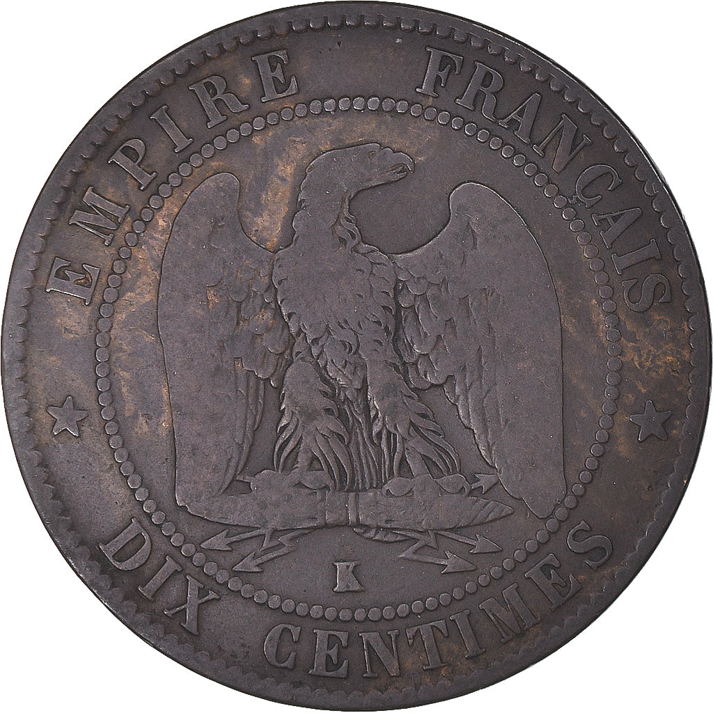 Moeda, França, Napoleon III, 10 Centimes, 1853, Bordeaux, VF(20-25), Bronze