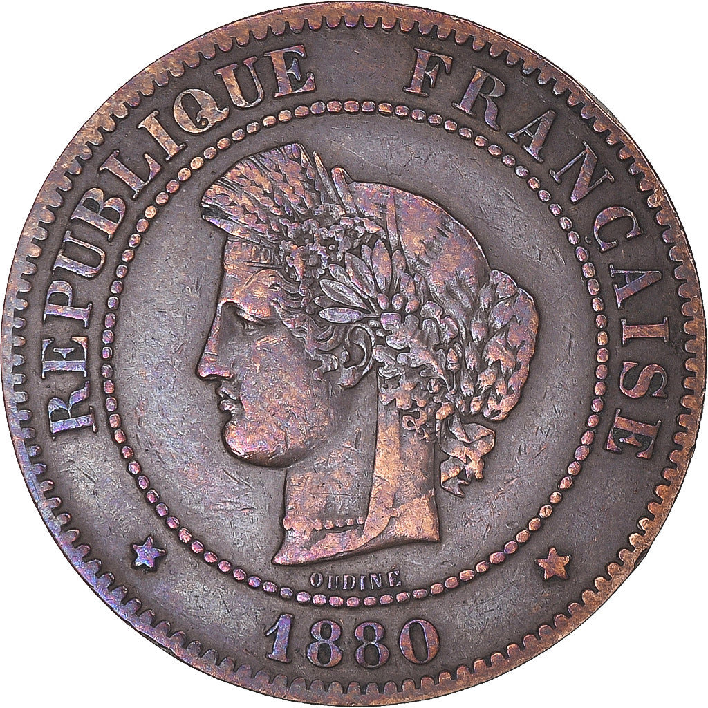 Moneta, Francia, Cérès, 5 Centimes, 1880, Paris, BB+, Bronzo, KM:821.1