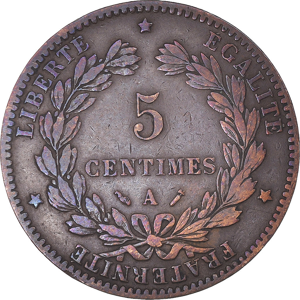 Moneta, Francia, Cérès, 5 Centimes, 1880, Paris, BB+, Bronzo, KM:821.1