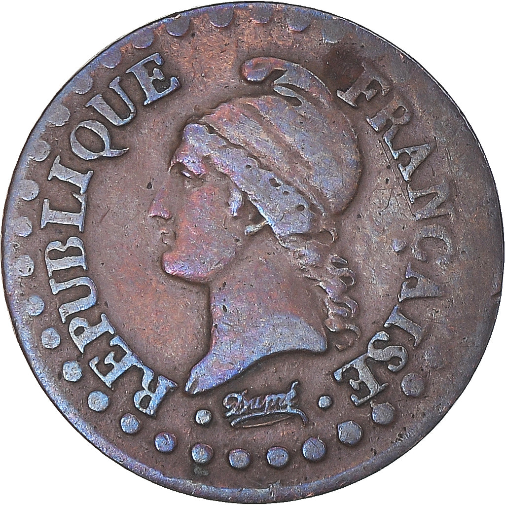 Moneta, Francia, Dupré, Centime, AN 6, Paris, MB+, Bronzo, KM:646, Gadoury:76
