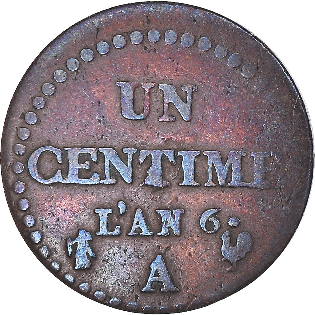 Moneta, Francia, Dupré, Centime, AN 6, Paris, MB+, Bronzo, KM:646, Gadoury:76