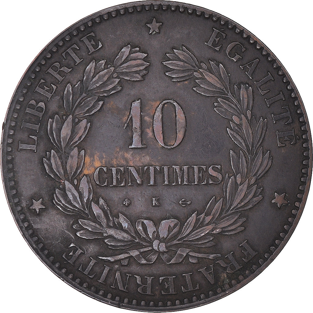Moeda, França, Cérès, 10 Centimes, 1874, Bordeaux, AU(50-53), Bronze