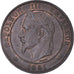 Moeda, França, Napoleon III, 10 Centimes, 1861, Bordeaux, AU(55-58), Bronze