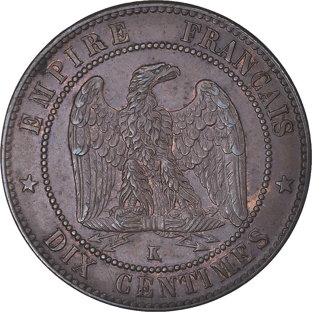 Moneta, Francja, Napoleon III, 10 Centimes, 1861, Bordeaux, AU(55-58), Brązowy