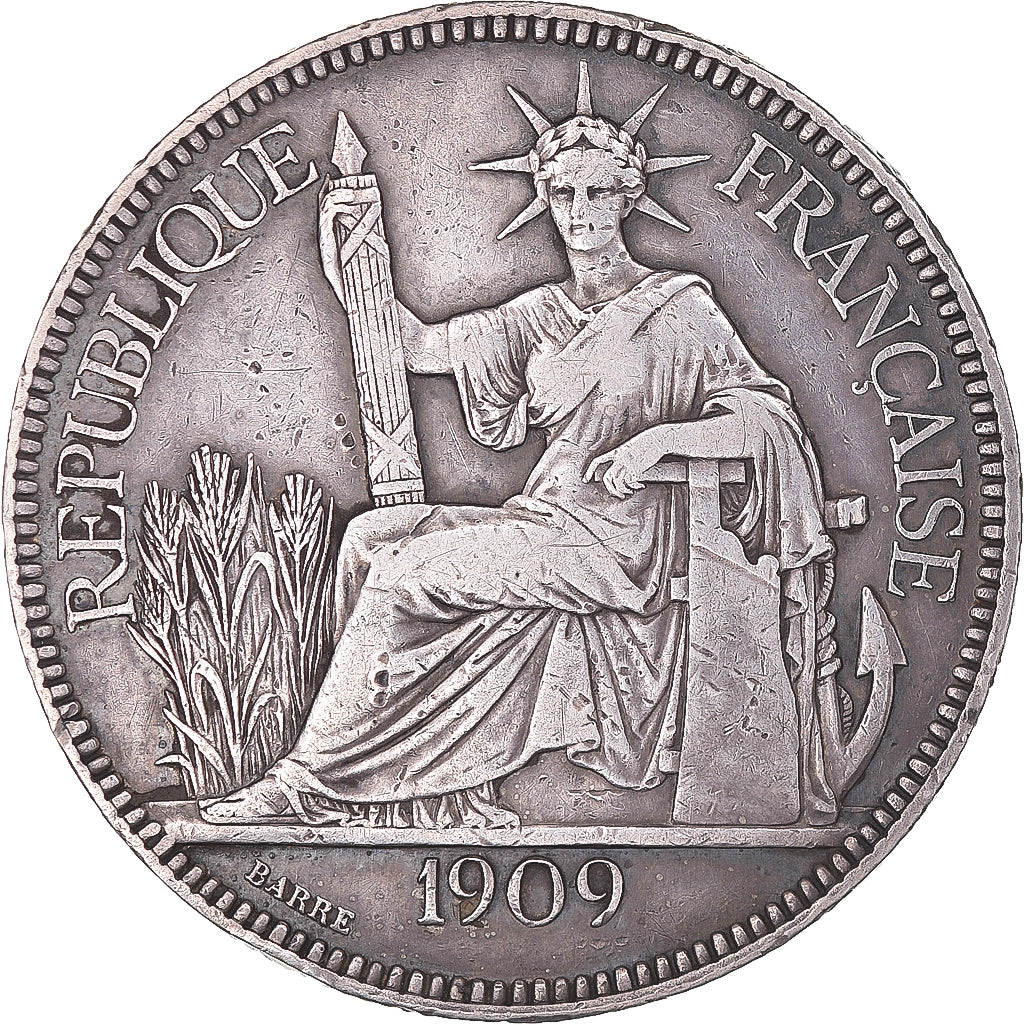 Coin, FRENCH INDO-CHINA, Piastre, 1909, Paris, EF(40-45), Silver, KM:5a.1