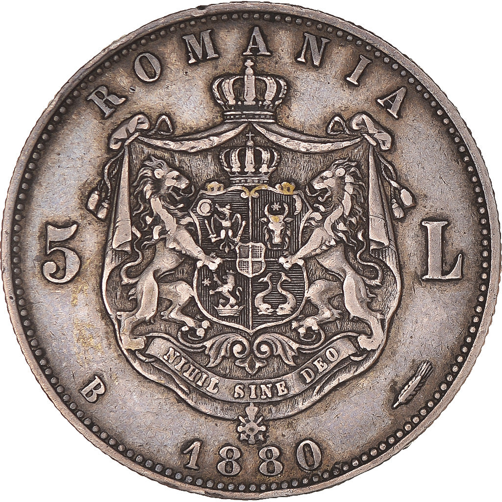 Coin, Romania, Carol I, 5 Lei, 1880, Bucharest, EF(40-45), Silver, KM:12
