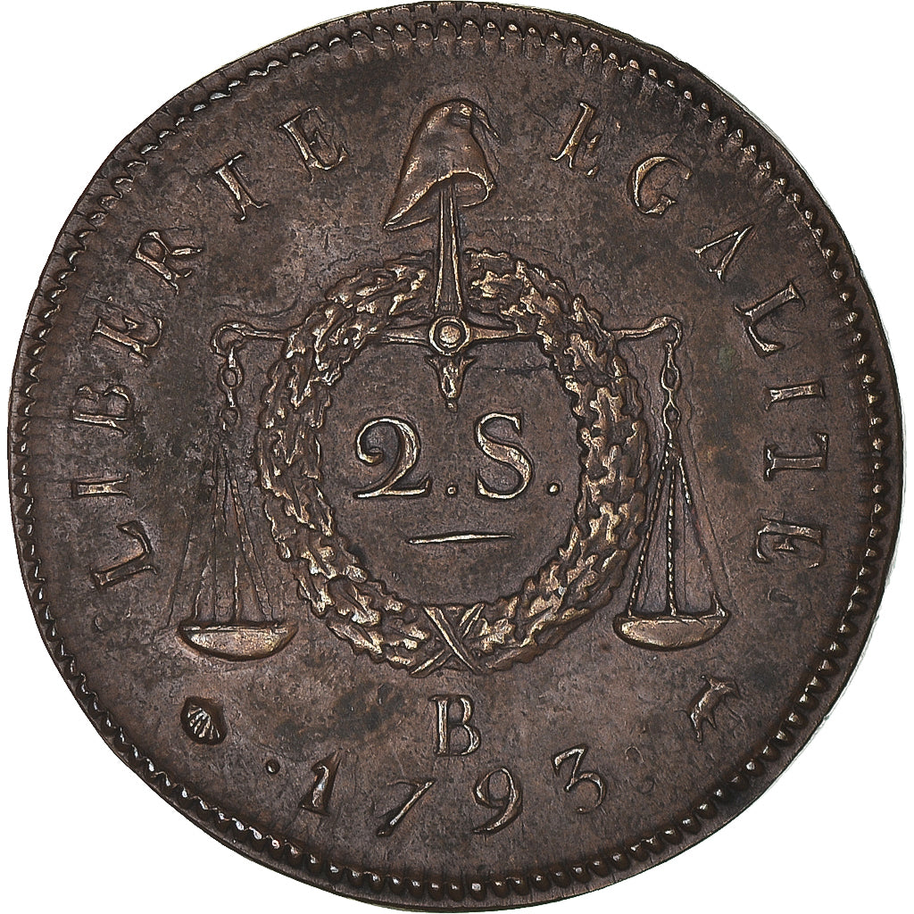 Coin, France, 2 sols aux balances daté, 2 Sols, 1793, Rouen, Restrike