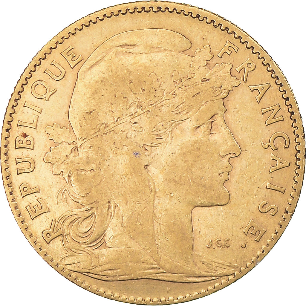Moneda, Francia, Marianne, 10 Francs, 1901, Paris, MBC+, Oro, KM:846
