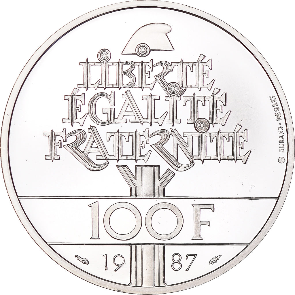 Moneta, Francja, Lafayette, 100 Francs, 1987, Proof, MS(60-62), Srebro, KM:962a
