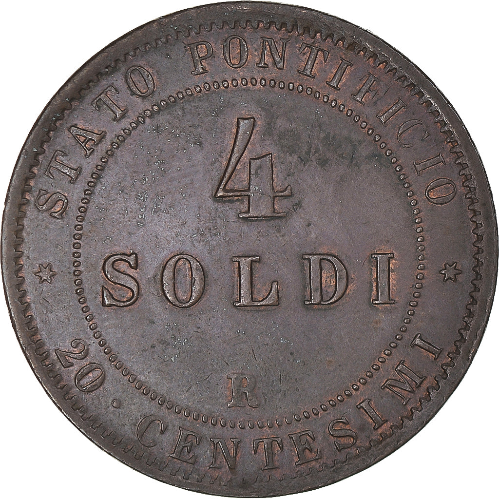 Monnaie, États italiens, PAPAL STATES, Pius IX, 4 Soldi, 20 Centesimi, 1868