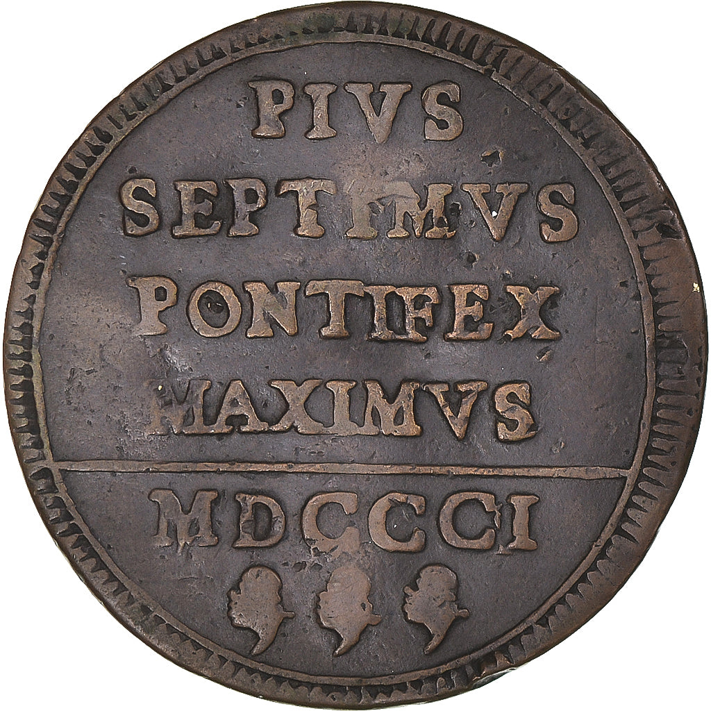 Moneta, DEPARTAMENTY WŁOSKIE, PAPAL STATES, Pius VII, Baiocco, 1801, Rome