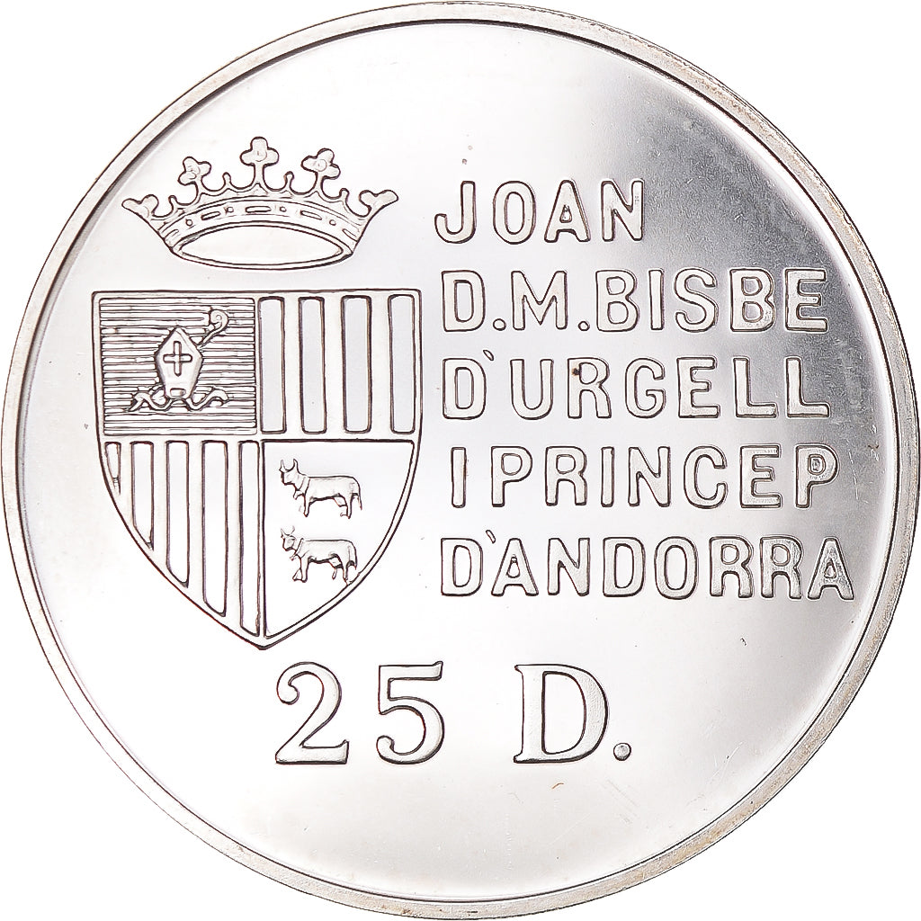 Munten, Andorra, 25 Diners, 1991, ZF, Zilver, KM:65