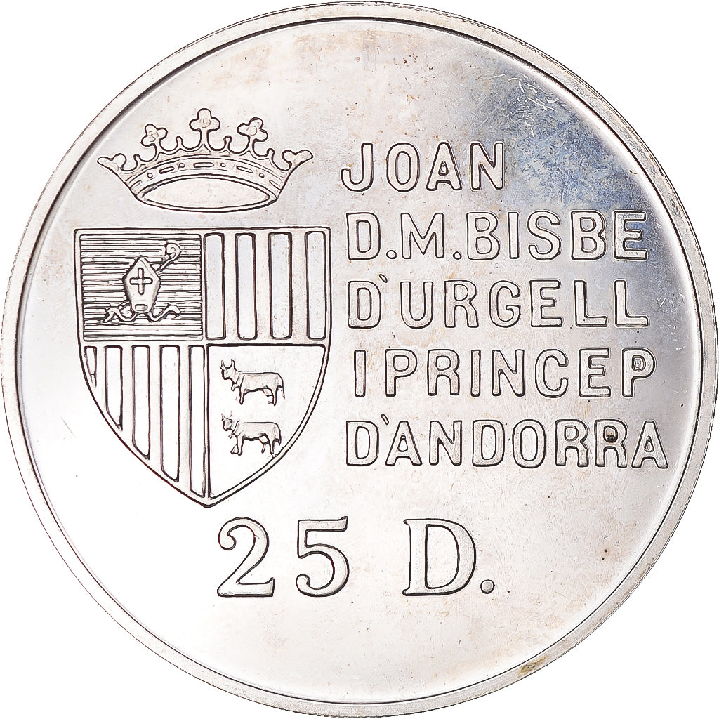 Coin, Andorra, 25 Diners, 1991, AU(55-58), Silver, KM:65