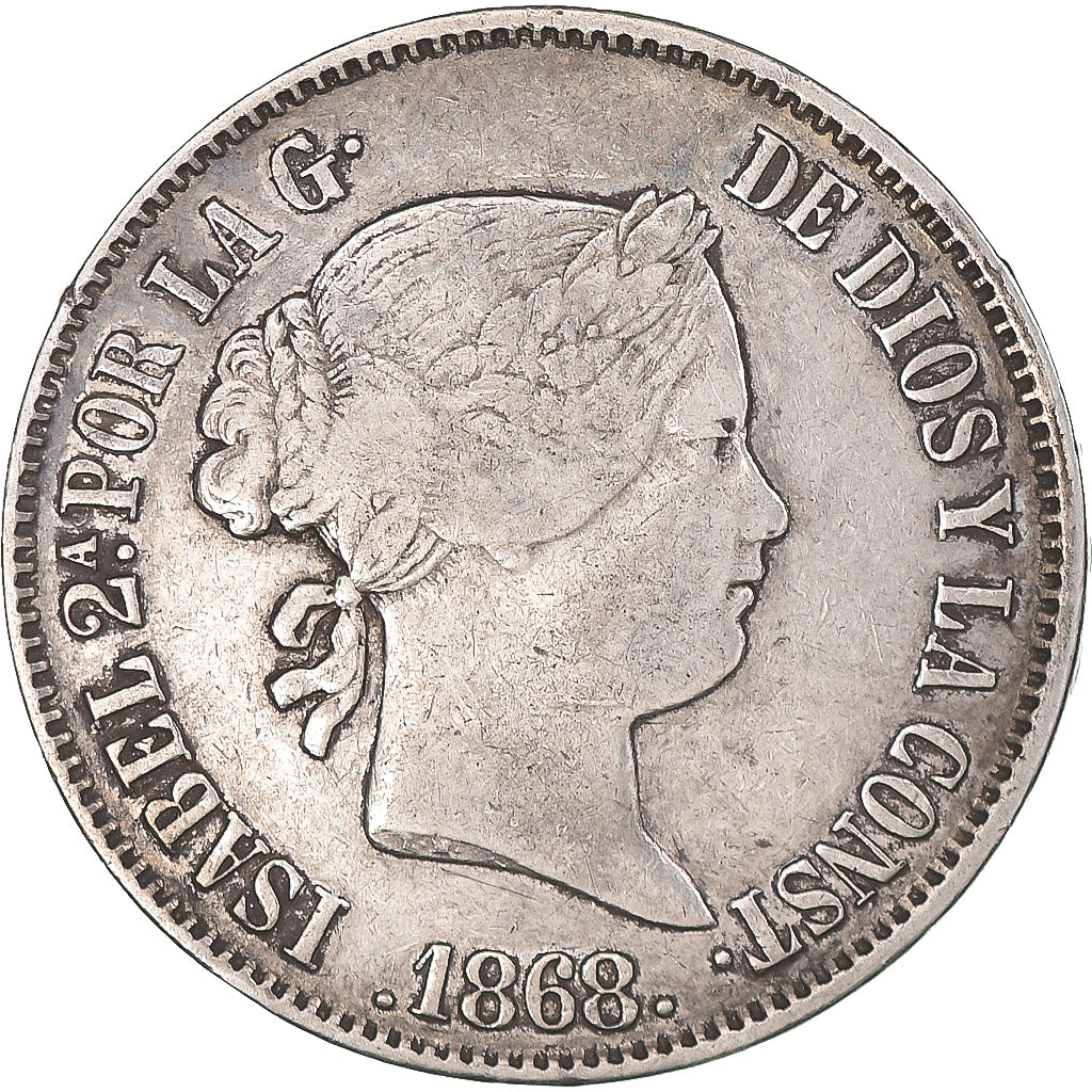Moneta, Filippine, Isabel II, 50 Centimos, 1868, BB, Argento, KM:147
